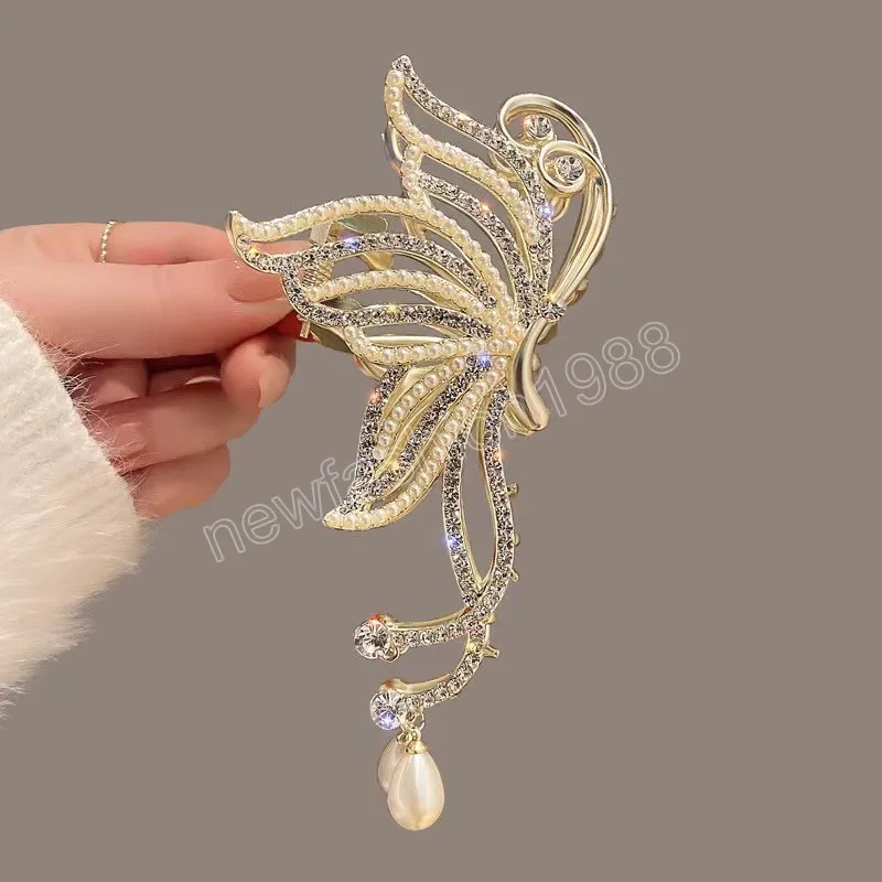 Fashion Butterfly Hair Claw Rhinestone Pearls Hair Clips voor vrouwen en meisjes paardenstaart klauwen clip haaraccessoires geschenken