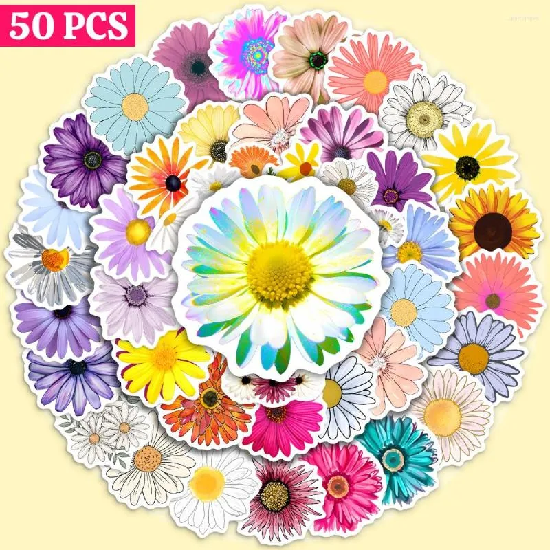 Papier cadeau 10/25/50 pièces automne fleur marguerite tournesol autocollants étanche Scrapbooking matériel cahiers ordinateur portable bagages guitare jouet PVC