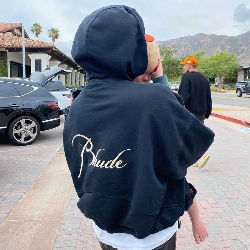 デザイナー服パーカースウェット高版 Rhude カプセル刺繍レターフード付きセーターハイストリートファッションブランドジッパールーズパーカーコート卸売