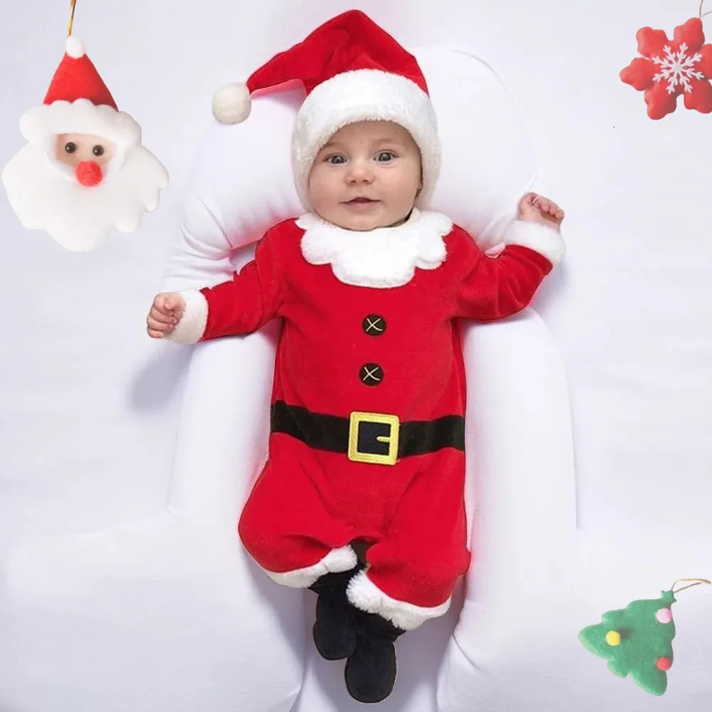 Rompers born Baby Christmas Clothes Santa Claus Romper Long Sleeves Jumpsuit for Toddler Year Costume Infant Xmas Outfits 231120