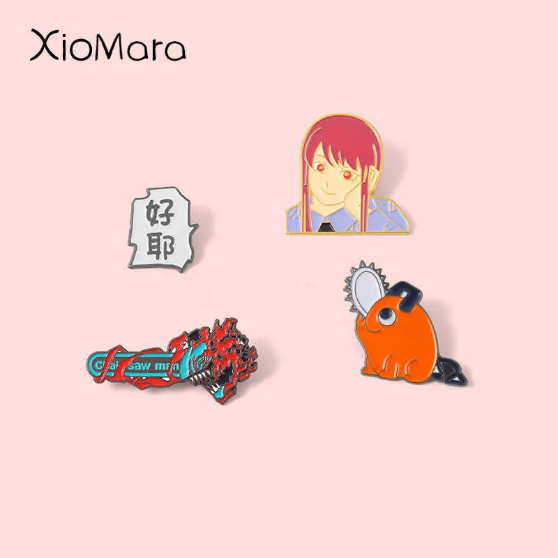 Pins Broches Japon et enfer mascotte émail broches tronçonneuse homme Makima Pochita broches revers insignes s Anime bijoux cadeaux pour enfants femme Z0421