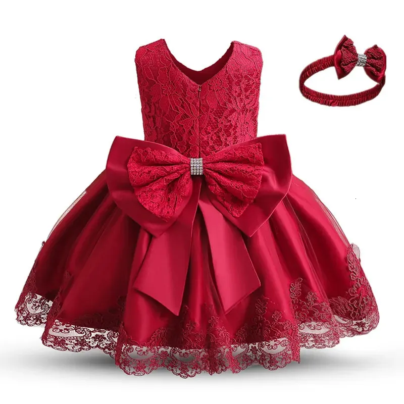 Abiti da ragazza Abito da primo compleanno per neonate Abito da festa a maniche lunghe Nato Natale Abbigliamento rosso Abiti da battesimo per bambini di 1 2 anni 231120