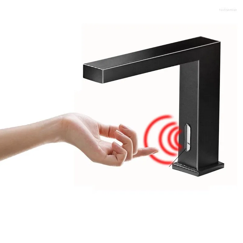 Badkamer wastafel kranen mttuzk messing dek gemonteerd vierkant zwart automatische sensor kraan bassin touchless infrarood koude kranen