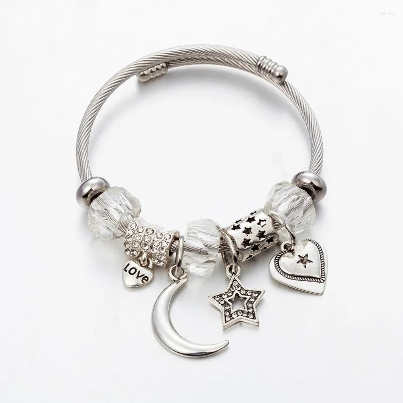 Strand ANNAPAER Design Bracciale in acciaio inossidabile Colore Bianco Luna Stella con cuore Bracciale con 5 perline Offerta speciale Regalo per la mamma