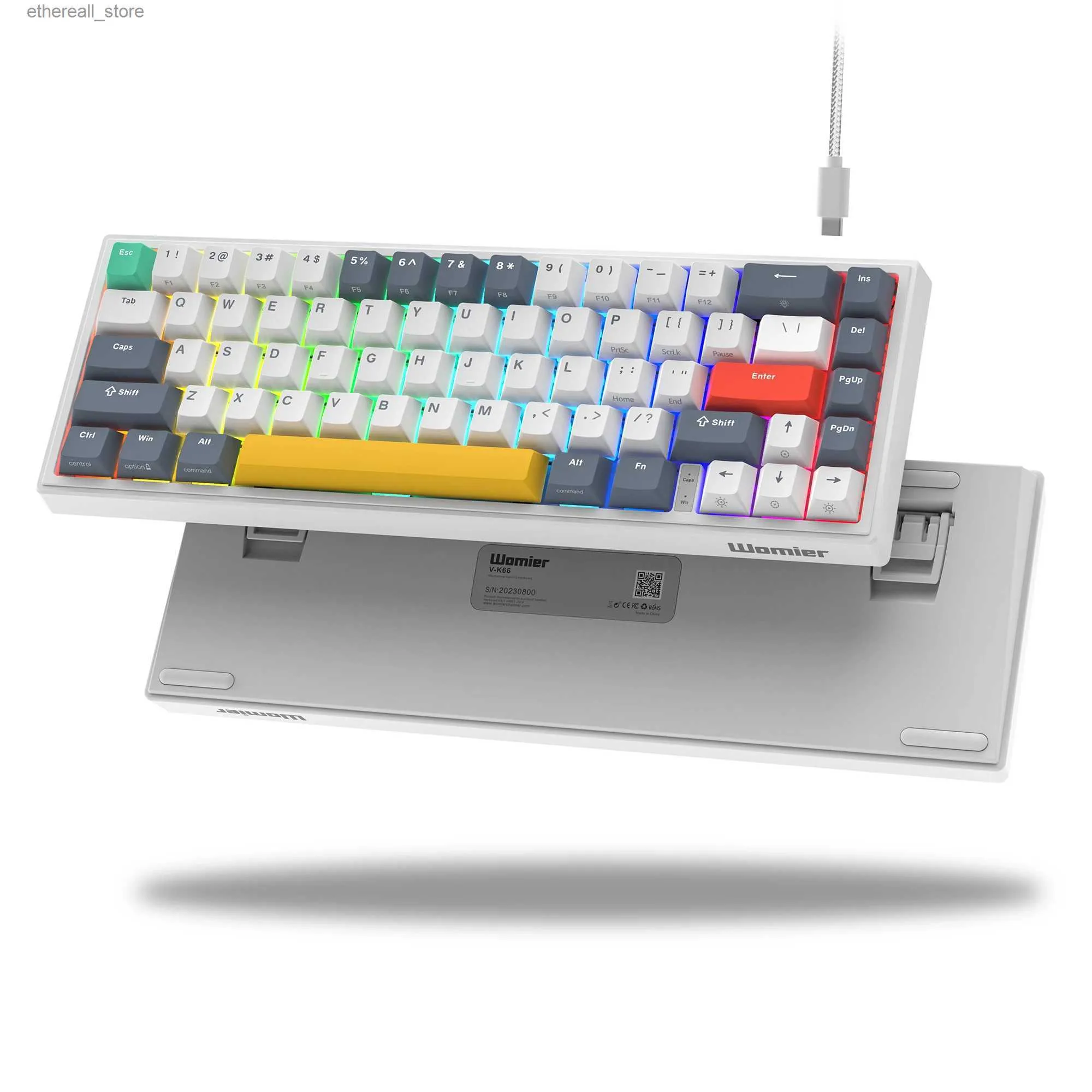 Tastaturen womier 60 % kabelgebundene mechanische Tastatur, mit Dichtung montiert, V-K66, LED-Hintergrundbeleuchtung, Gaming-Tastatur mit Pfeiltasten, vorgeschmierte lineare Schalter Q231121