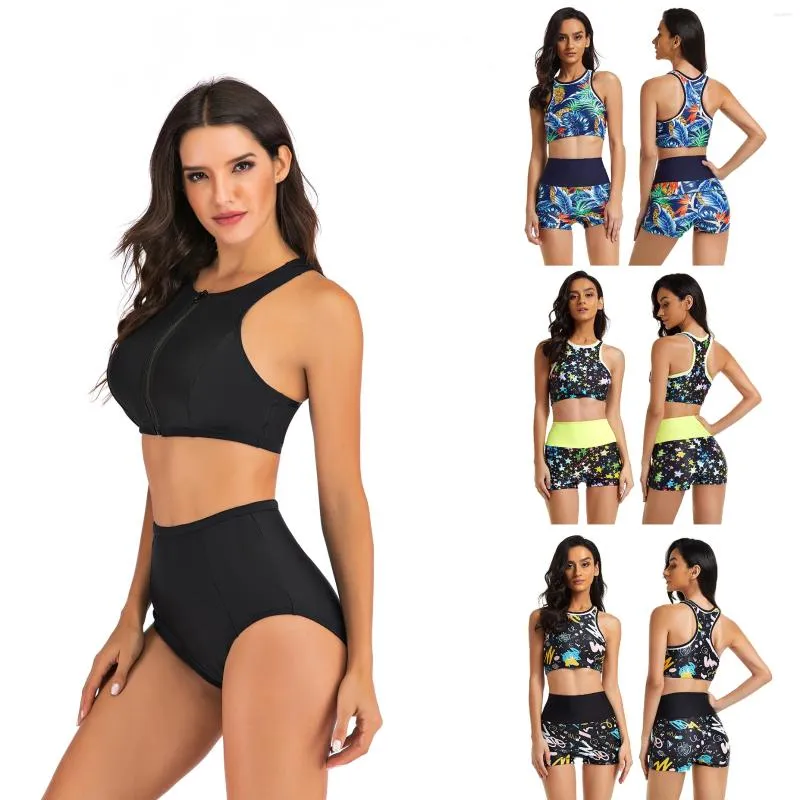 Women's Swimwear Women Bikini Sets Athletic Swimsuits Boyshort Swimsuit Racerback Top Sport Two Piece High Waist Beachwear