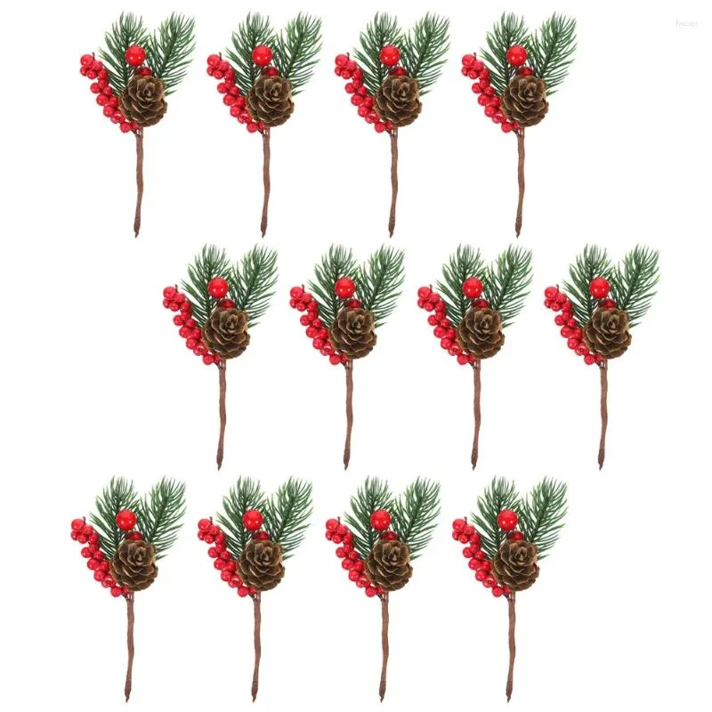 Dekorative Blumen, 12 Stück, Weihnachtsdekoration, künstliche Tannenzapfen, Simulationspflanze, Ornament, Zapfen, Zweige, Kränze, Picks, rote Beerenblume