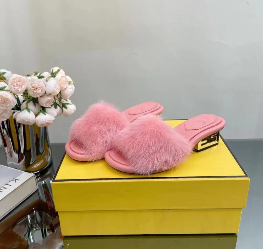 2023S Fur Women's Rubber Sandals Slipper Bagutte Beach Slippers Slides Sculptural-Heel Mules Nappa Leather Shoes Designer Sandals 35-42 Box With Box