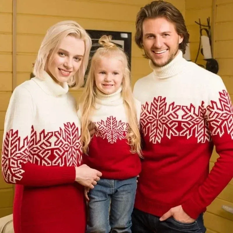 Familj matchande kläder barn julfamilj ser pappa barn turtleneck långärmad tröja mamma stickad klänning mjuk varm tjockare hoppare stickade tröjor 231121