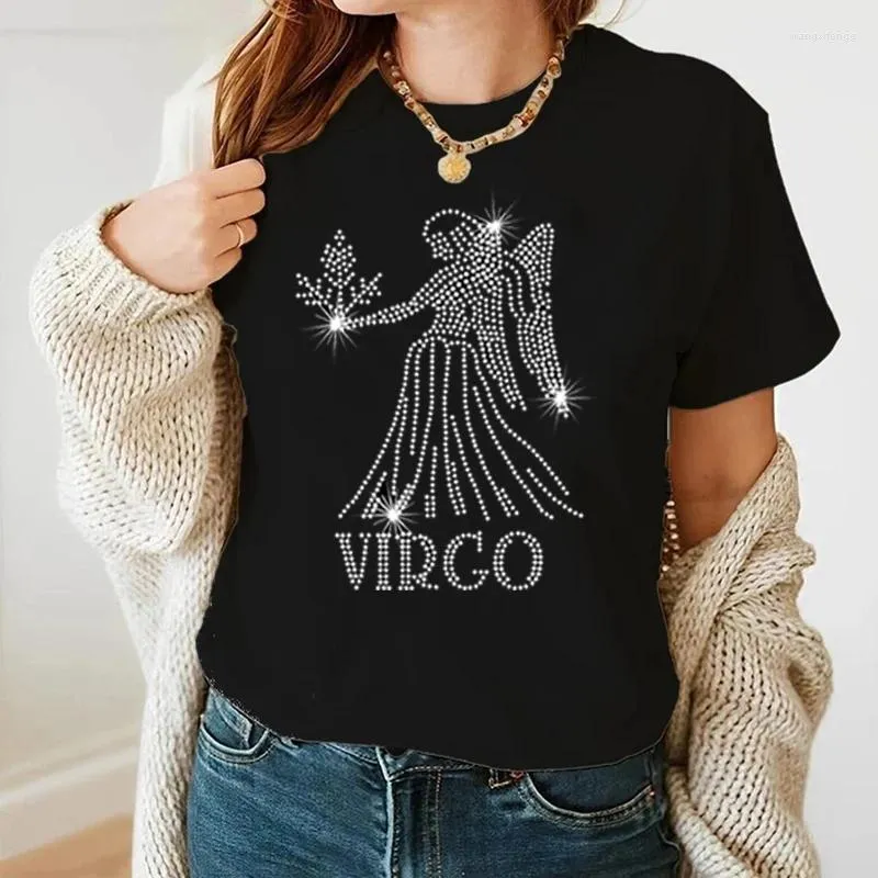 T-shirt da donna T-shirt unisex con grafica strass di lusso con angelo T-shirt casual oversize da donna T-shirt a maniche corte per la casa Abbigliamento da donna