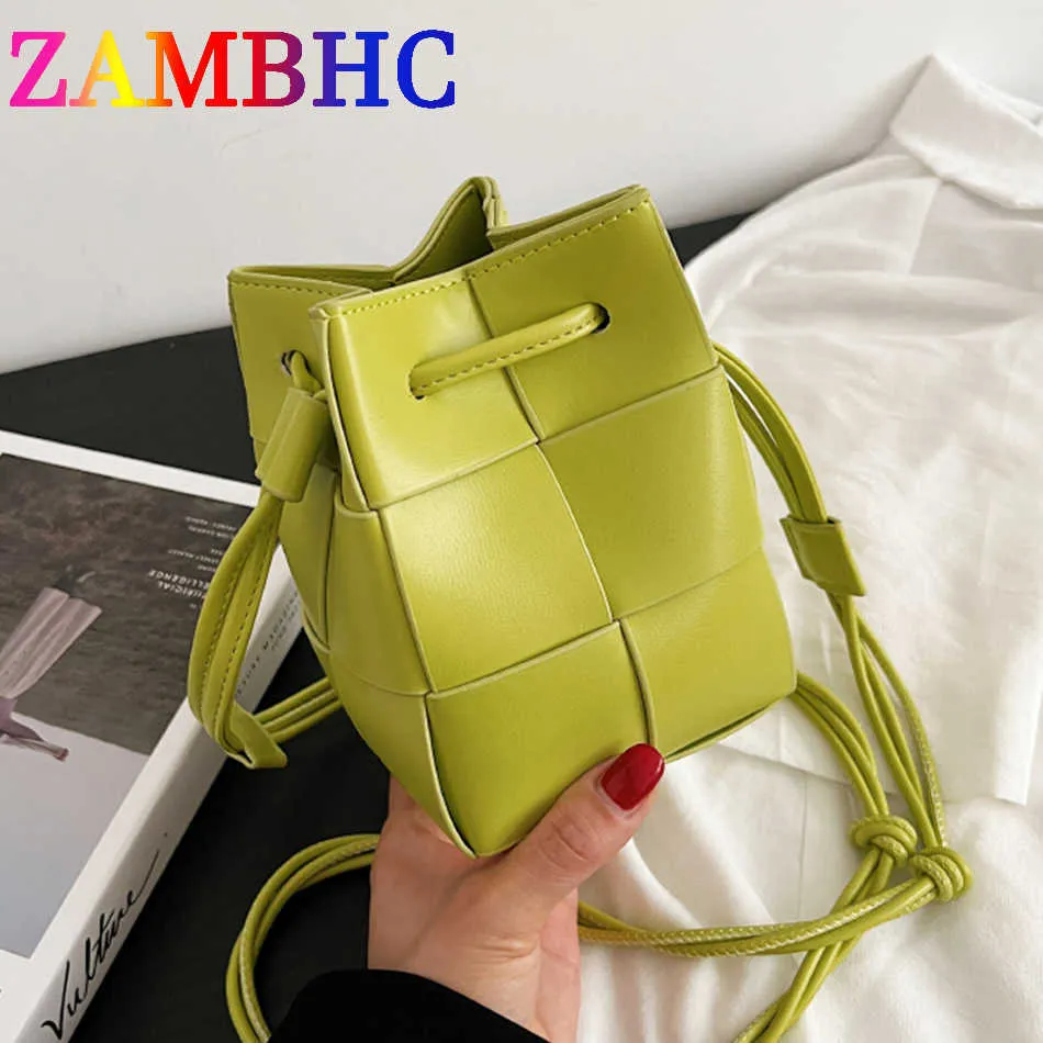 Akşam Çantalar Sonbahar Moda Dokuma Kadınlar Küçük Kova Çantası PU Deri Yan Omuz Çantası 2022 Çantalar ve Çantalar Marka Bayanlar Crossbody Bags J230420