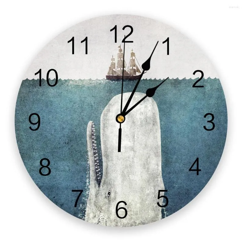 Wandklokt The Whale Vintage Clock Home Decor Slaapkamer Slaapkamer Stille Oclock Kijk voor keuken Woonkamer Digitaal