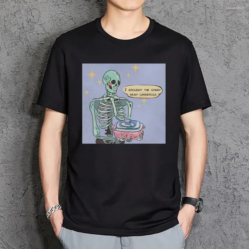 Camisetas masculinas Skeleton Brought The Green Bean Casserole Man Vintage Cotton Tshirts Sport Soft Sleeve Short Sleeve Harajuku Quality T-Shirts