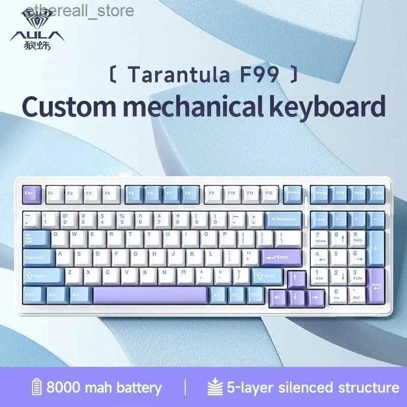 Tastaturen Aula F99 Mechanische Tastaturdichtung PBT Hot Plug Dreimodus 2,4 g drahtlose Bluetooth-Spielanpassungstastatur 8000 mAh Q231121