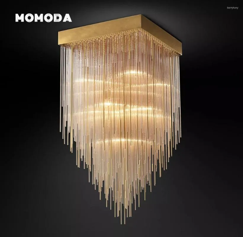 Chandeliers CASCAD Square Modern Vintage LED Crystal Metal Ceiling Lights Fixture Bedroom Living Room Dining Flushmount