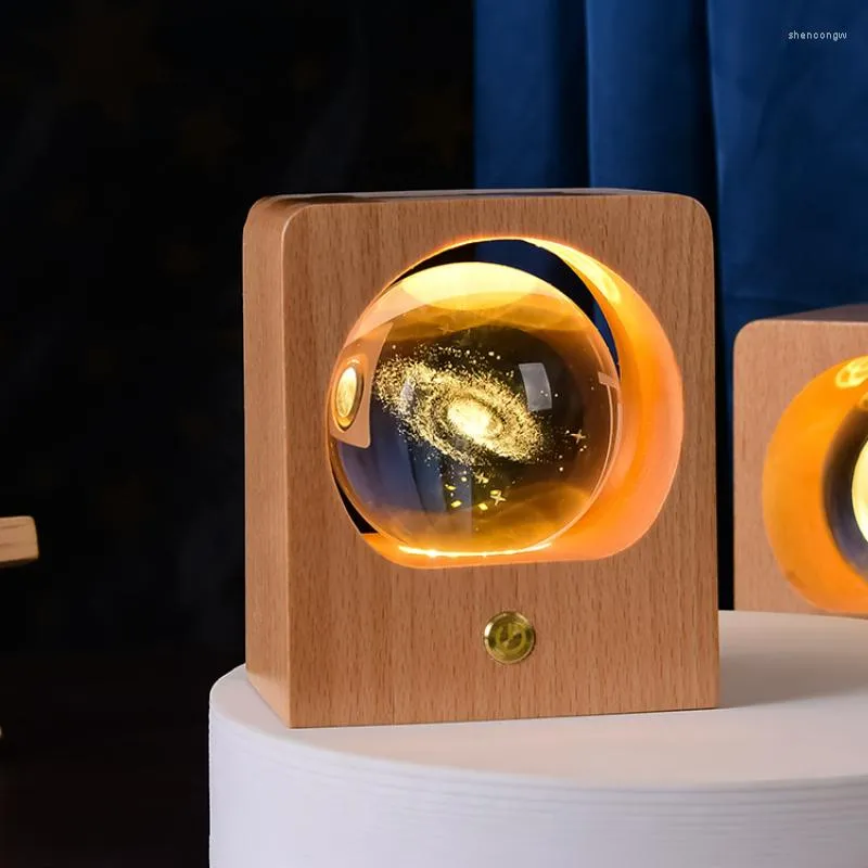야간 조명 너도시 크리스탈 볼 라이트 3D 레이저 조각 엘크 해파리 LED 야간 조명 침실 장식 선물을위한 USB 딤섬 가능한 램프