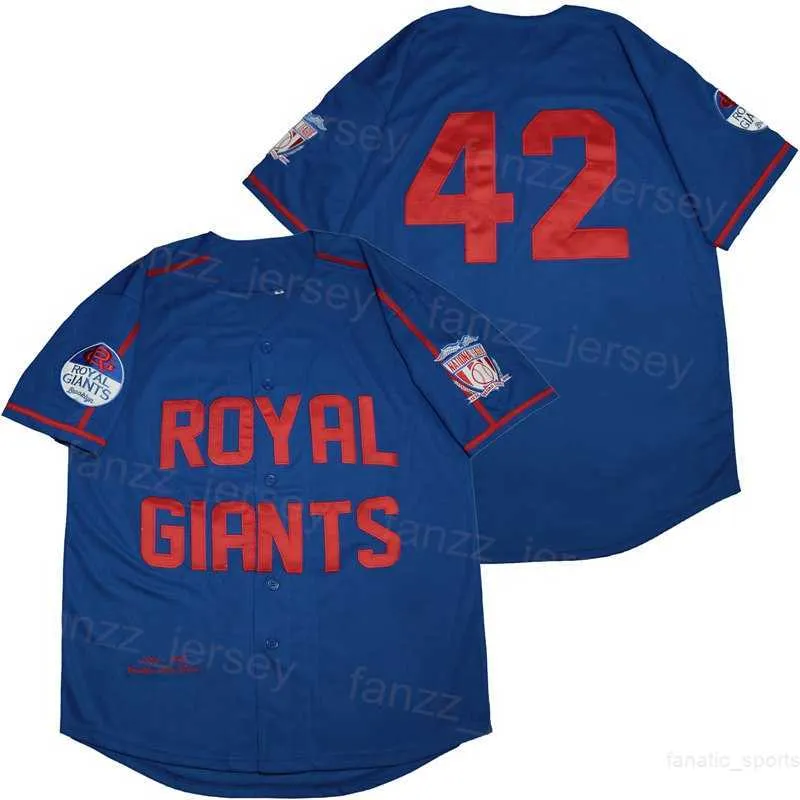 Baseball Moive ROYAL RÉVISÉ Maillots 42 Boutonnés Pur Coton Collège Respirant Université Cooperstown Cool Base Vintage Bleu Équipe Retraite HipHop Cousu Haut