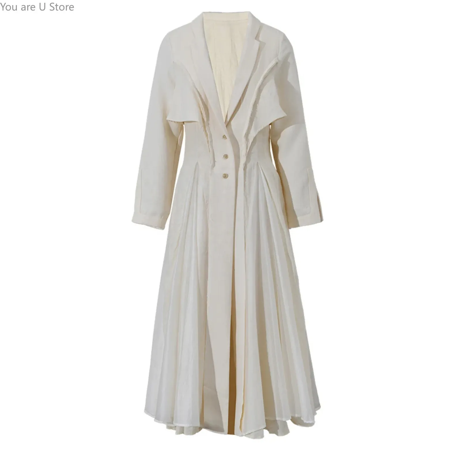 Save Big on Bulk Long Dress With Trench Coat Women's Spring Trench Coat  Jacquard Linen Cotton Maxi Dress: Elegant Loose Pleated Long Casual Dress 