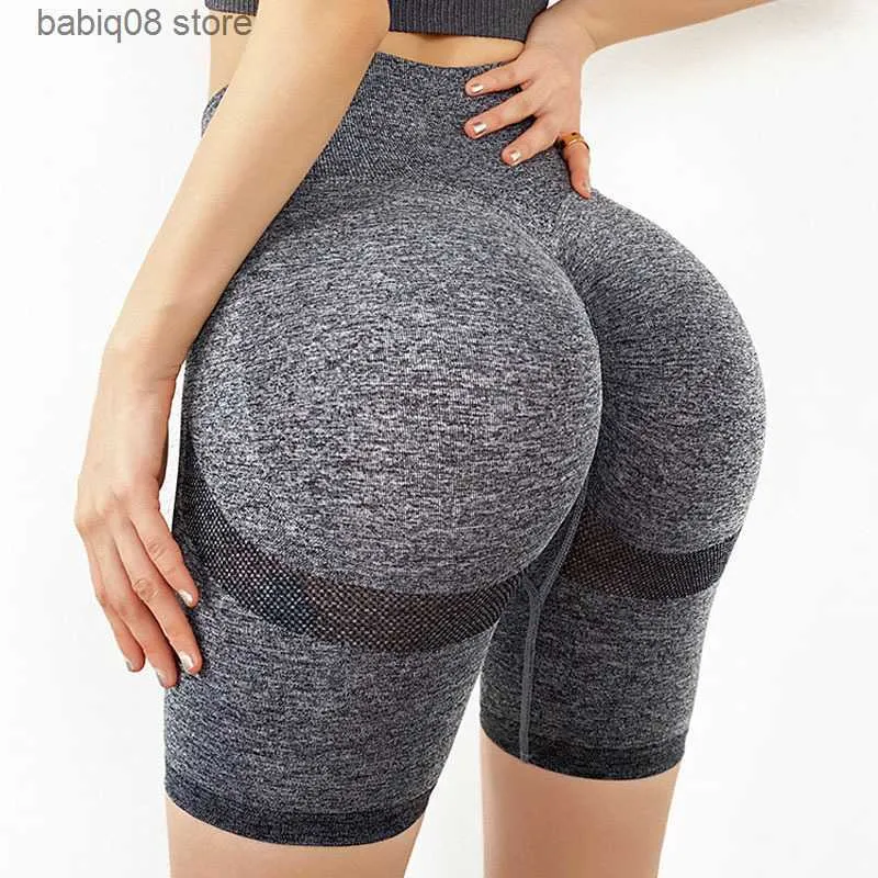 Traje de yoga Pantalones cortos de yoga sin costuras Pantalones cortos de entrenamiento de compresión de cintura alta Mujeres Sexy Botín Control de barriga Gimnasio Leggings Verano Pantalones cortos para correr T230421