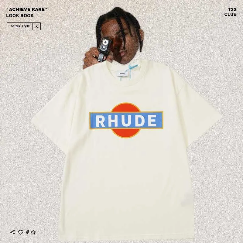 デザイナーファッション衣類 Tシャツ Tシャツ Rhude ハイストリート夏ヴィンテージレタープリントレーサーメンズレディースリラックス半袖 Tシャツトップスコットンストリート