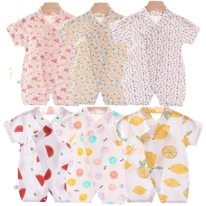 Rompers born Baby Boy Clothes Summer Short Sleeved Cartoon Jumpsuit Infant Girl Cotton Soft Thin Unisex Monk Out 230421