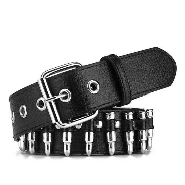 Studded Punk Belt: Adjustable Black Leather Belt with Bullet  display picture 2