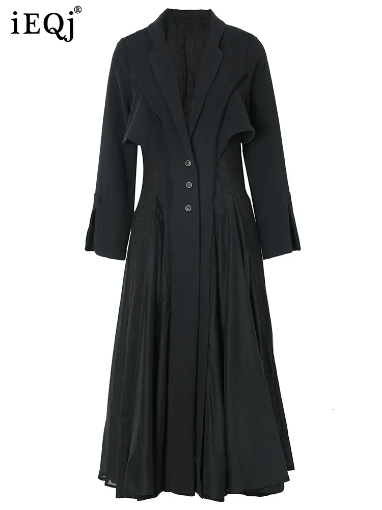 Trenchs de femmes IEQJ Vintage Luxe Manteau Pour Femmes Épissé Jacquard Lin Coton Mi-longueur À Manches Longues Mode Coupe-Vent 3WQ2328 230421