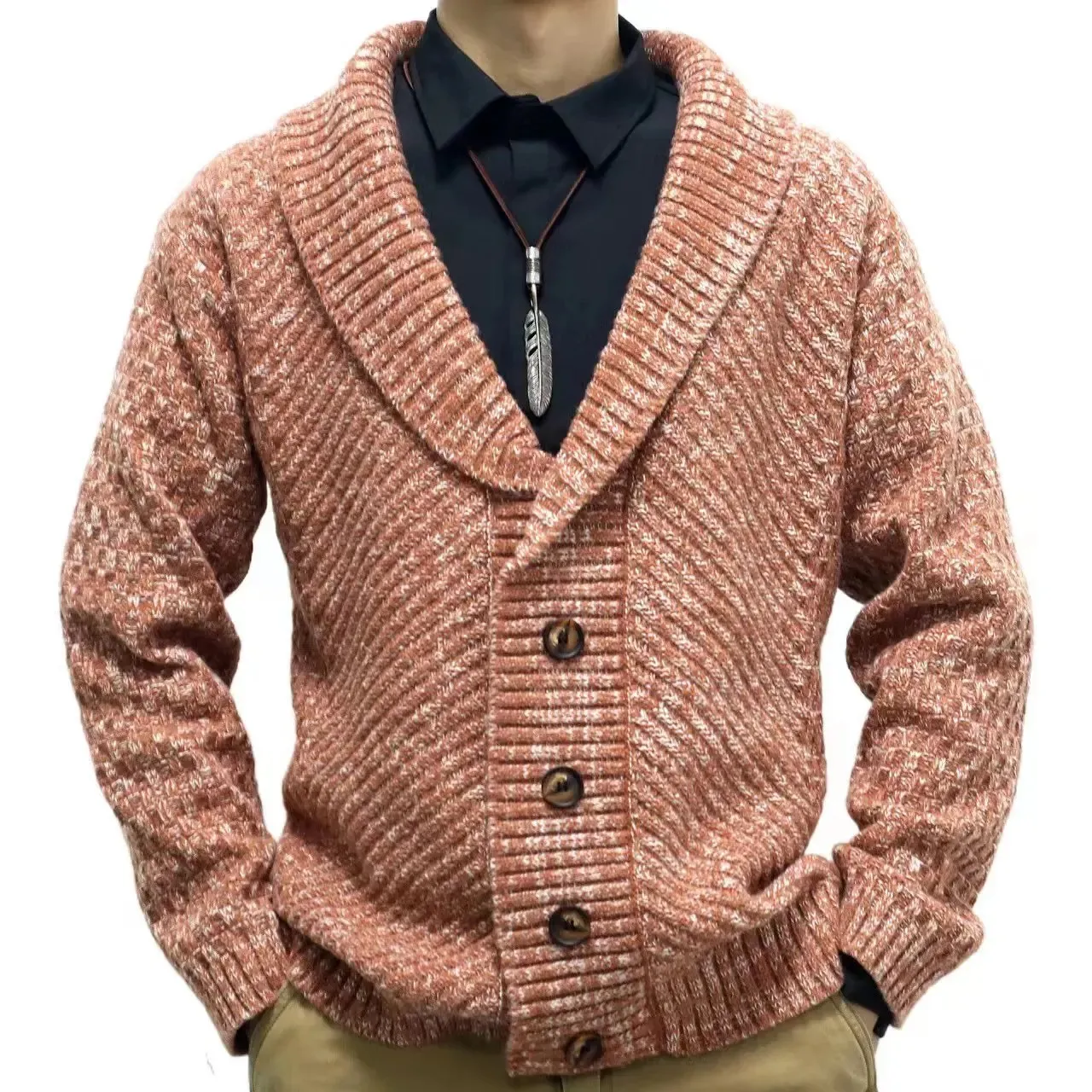 Suéter dos homens outono inverno quente turn down colarinho jaquetas homens cardigan fantasia de malha manga longa sweatercoat grosso casaco masculino 231120