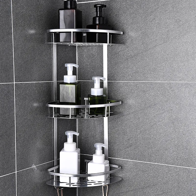 Étagères de salle de bain Espace Étagère de salle de bain en aluminium Pas de poinçonnage Caddy de douche Étagères Panier de rangement de cuisine Étagères d'angle d'aspiration adhésives Douche 230421