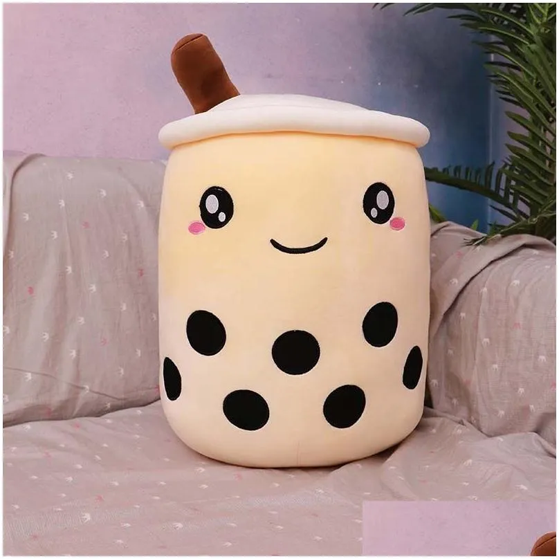 cute bubble tea plush dolls soft stuffed pink strawberry taste hug pillow children toys