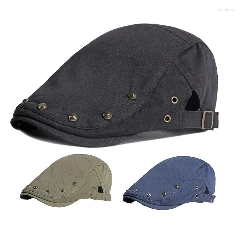 Berets Męski nit rivet czapki czarny bip hopowy dla kobiet niebieski cienki swobodny kapelusz wiosną i latem