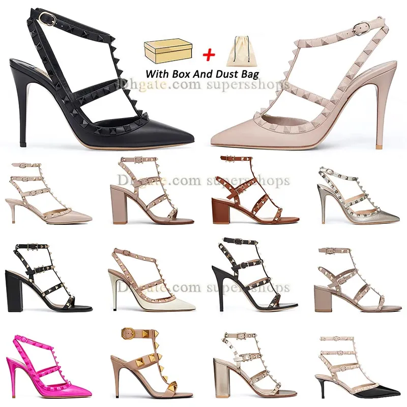 High Heels Womens Designer Dress Shoes Famous Heel Sandals Rockstud Kitten Platform Sandles White Silver Leather Rivet Bottega Peep-Toes Dhgate Slingback Gold Shoe Shoe