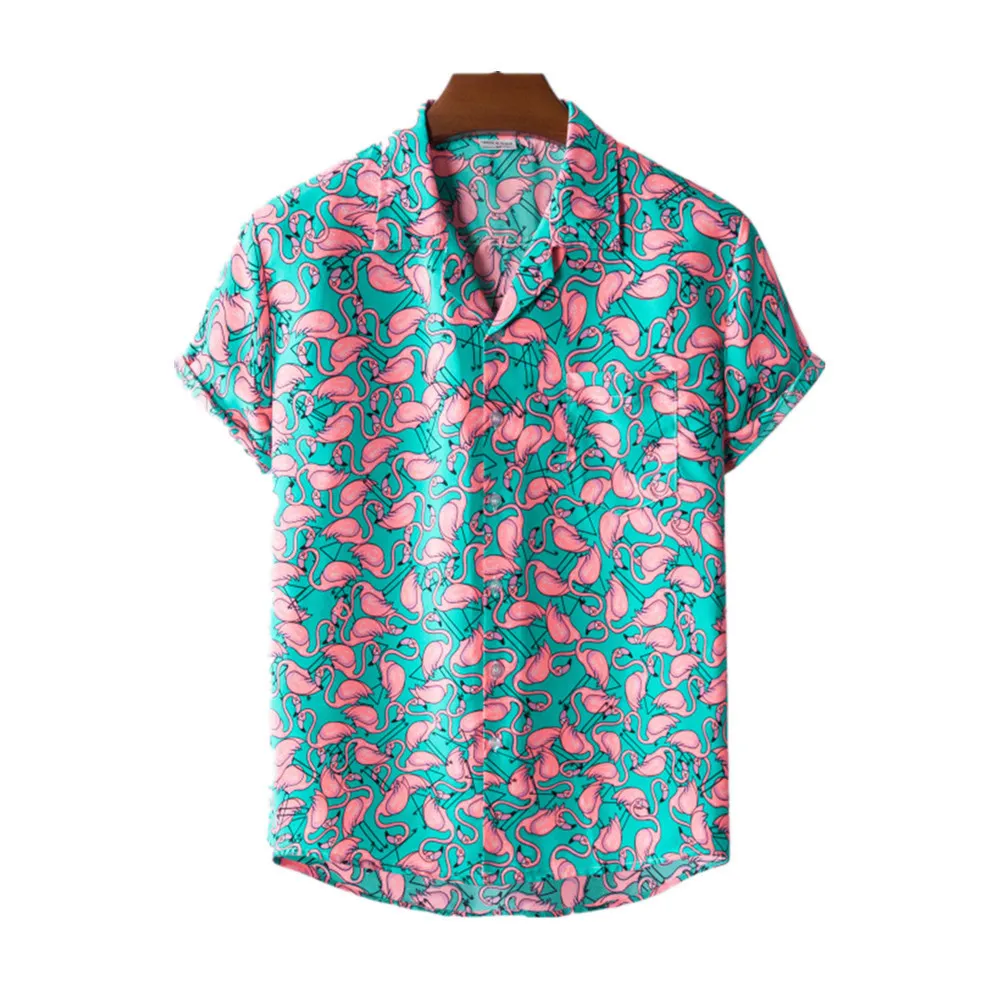 Casual shirts van heren Hawaiiaanse flamingo print strand met korte mouwen shirt zhaders vakantie snel drogende kleding losse bloemen tops 230421