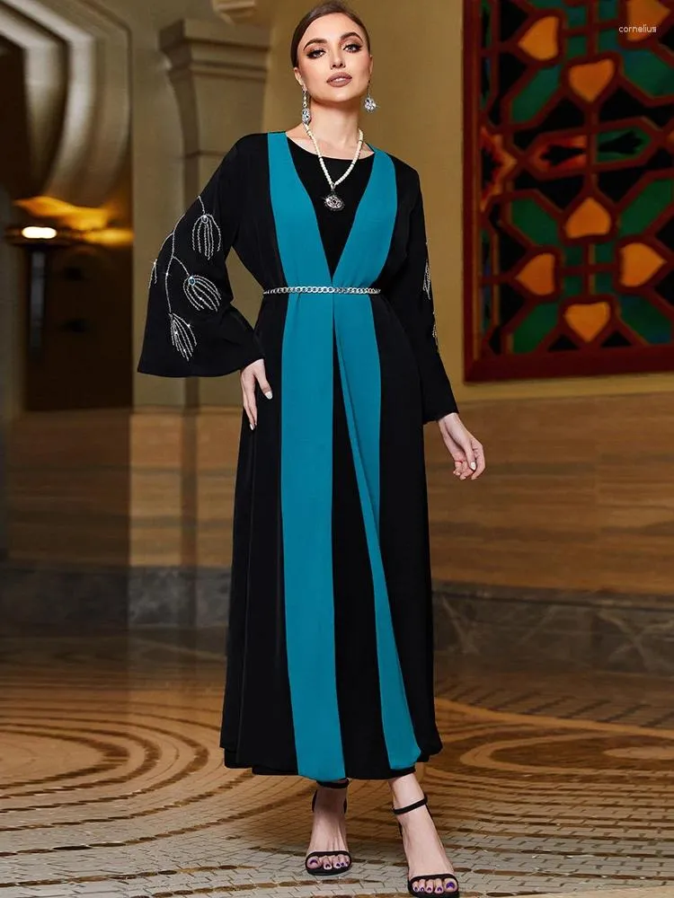 Ethnische Kleidung Eid Muslim Kleid für Frauen Abaya Flare Ärmel Diamant Jalabiya Marokko Party Kleider Abayas Kaftan Strickjacke Vestidos lang