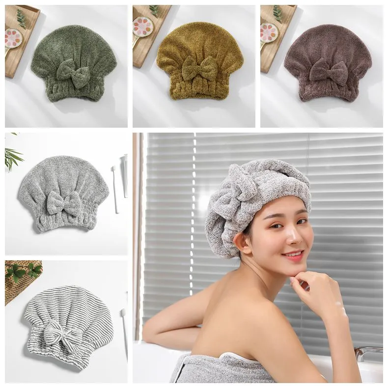 Microfiber Quick Dry Hair Cap Turban Wrap Towel Hat Bathroom Cute Long Hair Hair-drying Shower Caps Q764