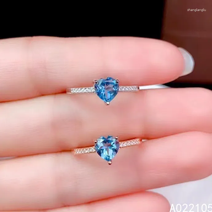 Cluster Ringen KJJEAXCMY Fijne Sieraden 925 Sterling Zilver Ingelegd Natuurlijke London Blue Topaz Vrouwen Eenvoudige Mooie Hart Verstelbare Edelsteen Ring