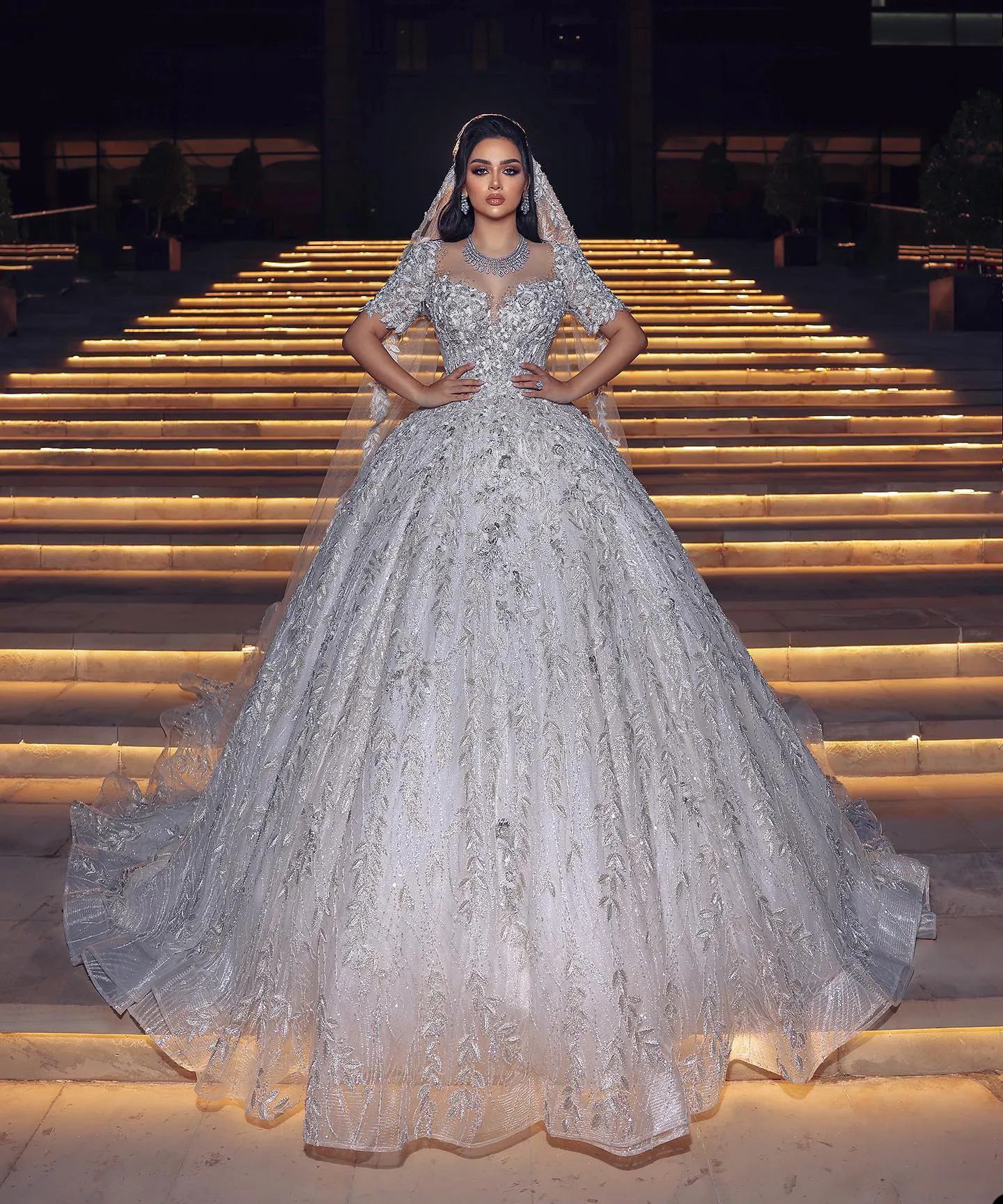 jewel long sleeve drop waist tulle wedding dress Brilliant Jewel Long Sleeve Crystals Ball Gown Wedding Dresses