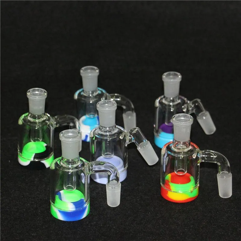 Attrape-cendres en verre mâle de 14 mm avec des couleurs en silicone contient une plate-forme pétrolière droite en silicone pour bong à eau