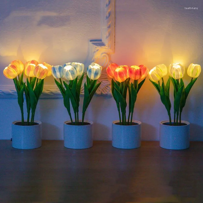 Nattlampor LED Fairy Flower Tulip USB uppladdningsbar lampa till jul år sovrummet sovrum bröllop rum dekoration