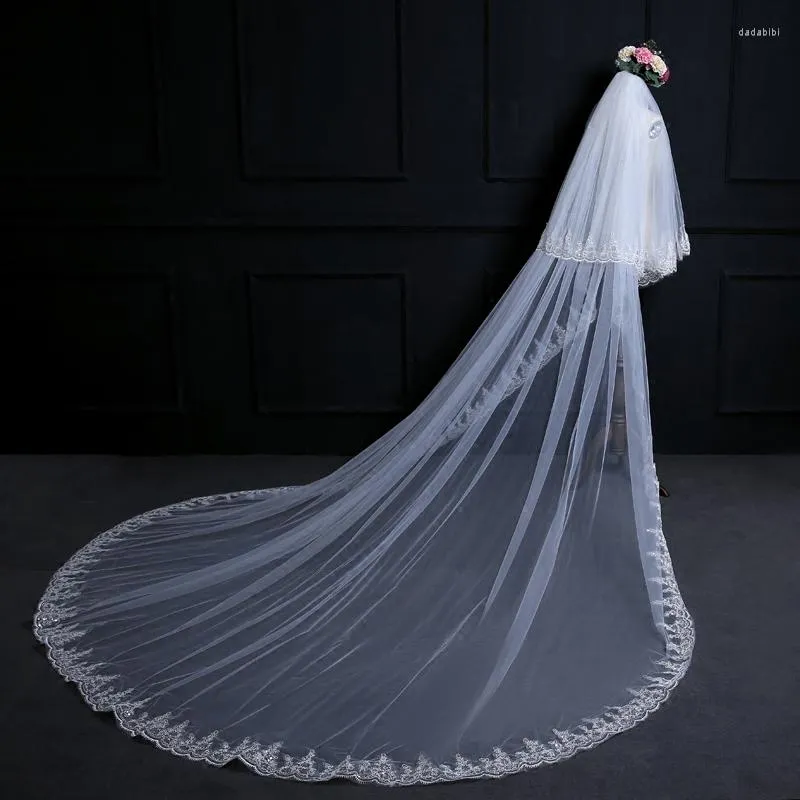 Bridal Veils 5M Wedding With Sequin Lace Applique Edge Cathedral Length TwoLayer Custom Made Veil Comb