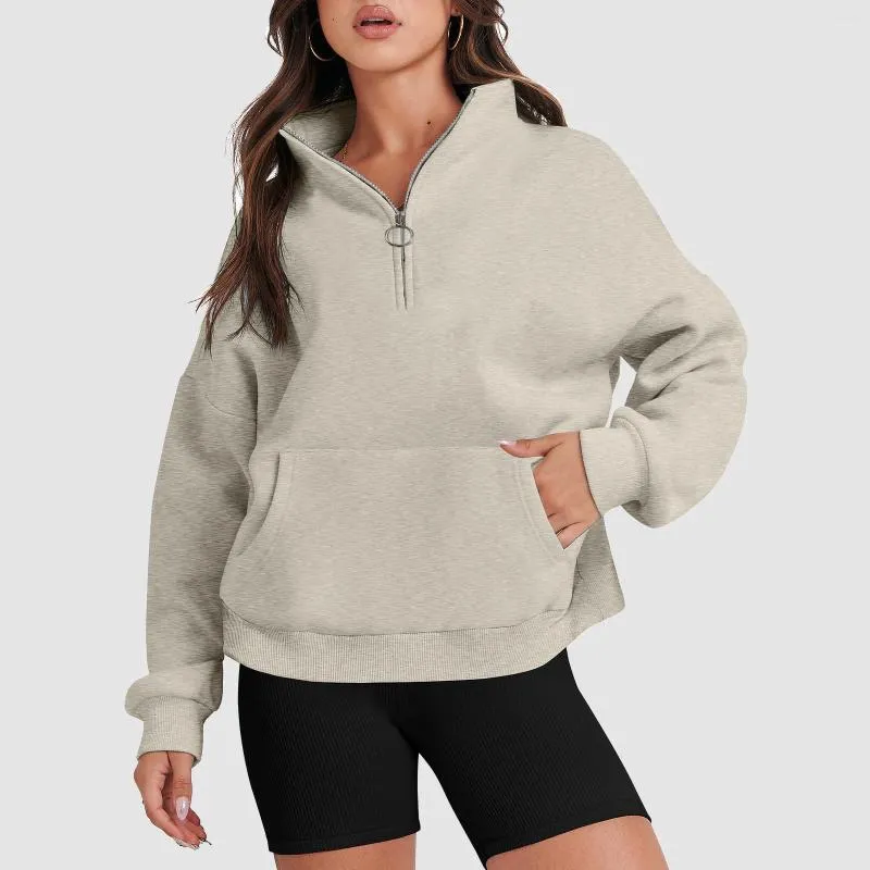 Sweatshirt for Womens Oversized Half Zip Pullover Long Sleeve Sweatshirt  Quarter Zip Hoodie Ouffits Teen Girls Fall Clothes (2-White, L)