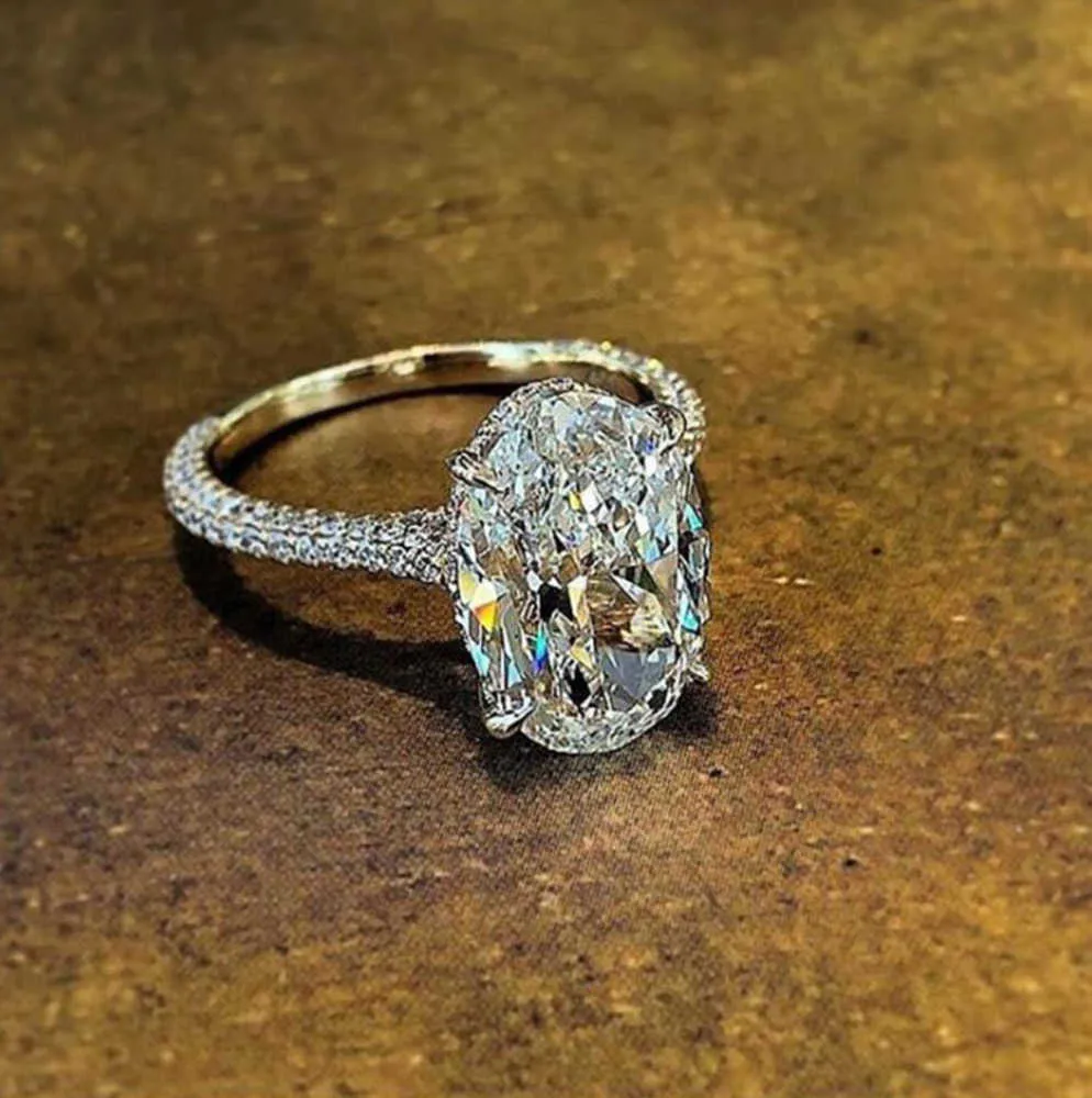 Pierścienie ślubne Vintage Owalne cięcie 4CT Lab Diamond Pierścień Obietnica 100% Real 925 Srebrny zespół zaręczynowy dla kobiet