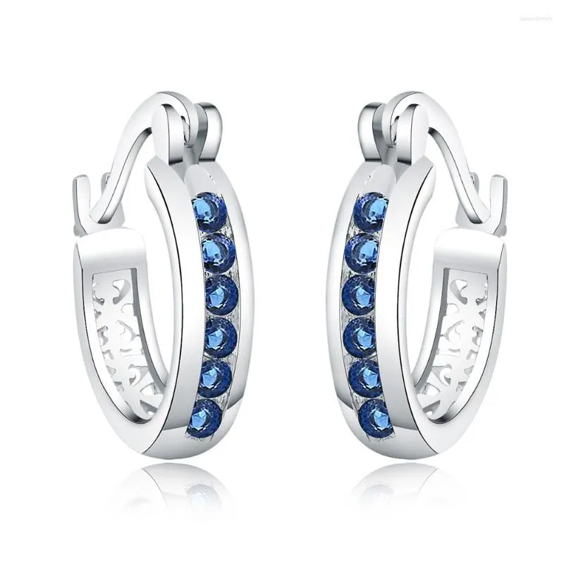 Boucles d'oreilles créoles en argent Sterling 925, petites boucles d'oreilles simples en Zircon bleu pour femmes, bijoux de charme, cadeaux de mariage