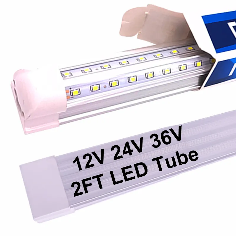 LED-rör 2ft 60 cm 12 tum 12v strip lampor stång inre DC/AC 9-36V V-formad integrerad T8 LED-butik Ljus fixtur LED Kylare Dörrbelysning Fluorescerande glödlampor Crestech