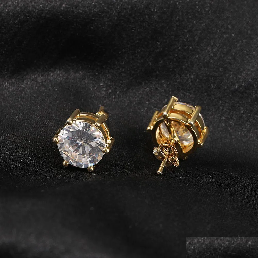 Stud 10Mm Hip Hop Earrings S925 Sier Needle Simated Diamond 18K Real Gold Rock Rapper Jewelry Drop Delivery Dhbzt