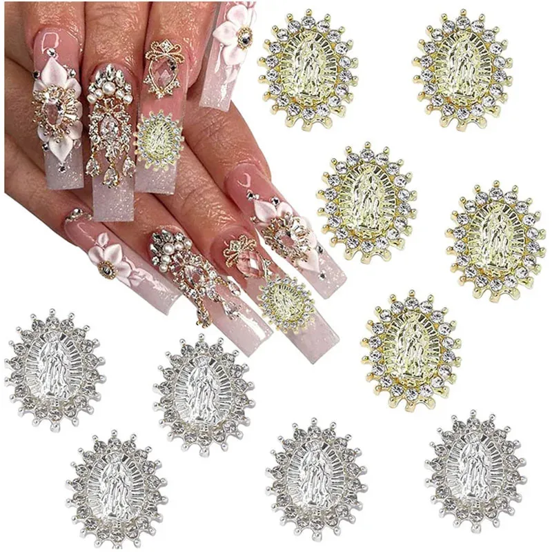 Nail Art Dekorationen 100 Stück Jungfrau Maria Nagel Charms San Judas Nail Art Dekoration 3D Metall Buddha Religiöse Nail Art Strasssteine für Acrylnägel 231121