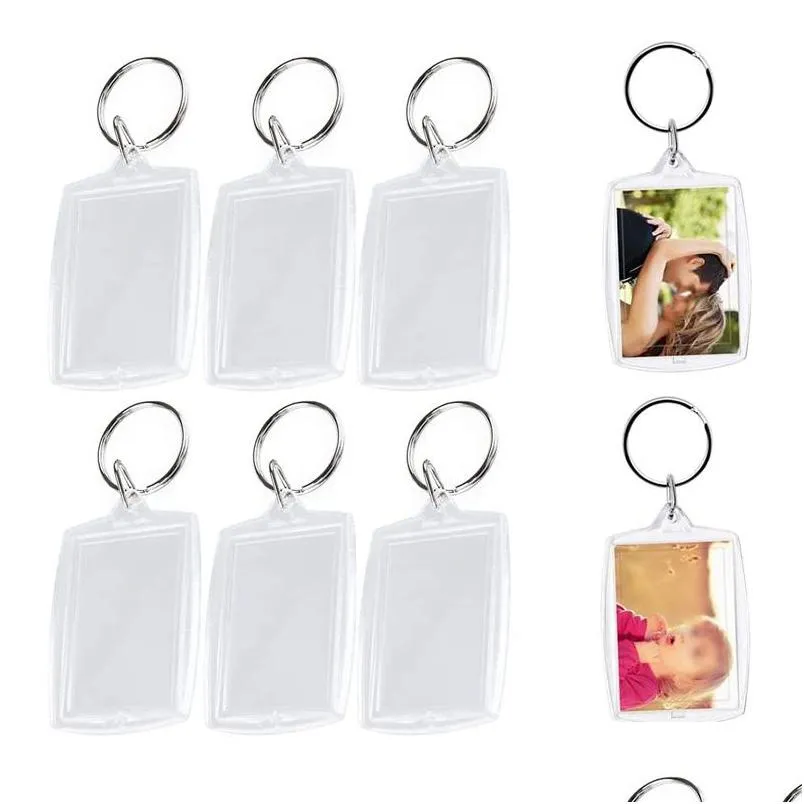 Party Gunst Acryl Clear Blank Po Insert Keyrings fotolijst Keychain Rec met ring voor doe -het -zelf cadeau LX5271 drop levering Home Garde Dhogj