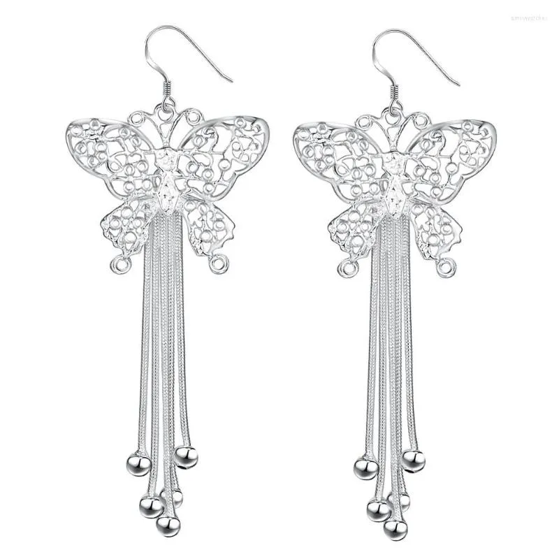 Boucles d'oreilles pendantes jolie couleur argent boucle d'oreille pour les femmes en gros charme cadeaux de noël mode motif décoratif de papillon