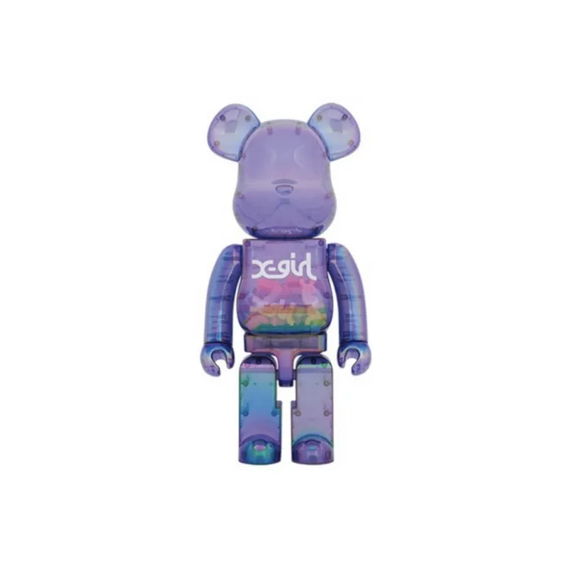 새로운 스팟 Bearbrick 400-1000% 28-70cm 투명한 자주색 X-Girl 빌딩 블록 폭력 곰 트렌드 수제 인형 장식 선물