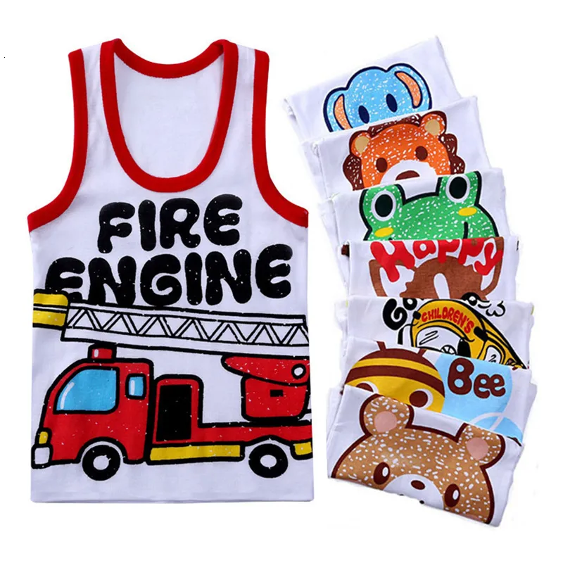 T shirts Summer Kids 100 Cotton T Shirts Boys Girls Baby Cartoon Printed Sleeveless Vests Clothes For 2 7 Years Children Clothing Gift 230420